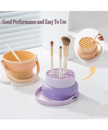 3 in 1 Brush Cleaning Mat & Dryer - Silicone Makeup Brush Cleaner Bowl for Brushes Sponges & Powders - Purple - Buy Online on GoSupps.com