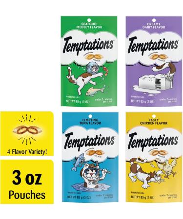Buy TEMPTATIONS Classic Cat Treats Variety Pack - Crunchy & Soft (4) 3oz Pouches - Buy Online on GoSupps.com