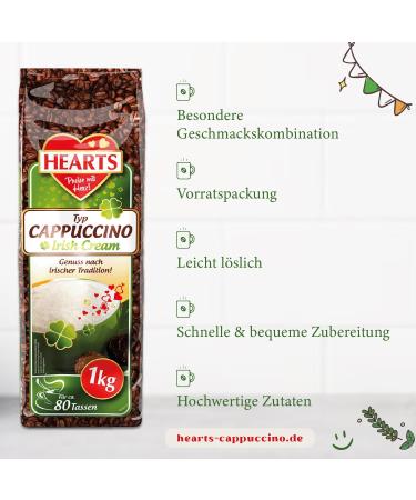 HEARTS Cappuccino Irish Cream 5 x 1 kg Instant Easily soluble coffee powder pack of 5 approx. 400 cups enjoyment according to Irish tradition - Buy Online on GoSupps.com