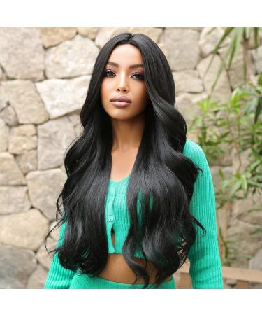 Long Black Curly Wig for Women - Heat Resistant Synthetic Hair Middle Part Wig | Shop Now! - Buy Online on GoSupps.com