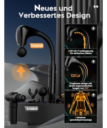 U-Shaped Massage Gun with Extension Handle - Deep Tissue Percussion Device for Pain Relief | 16mm 4 Heads 5 Speed Levels - Perfect for Muscles Neck Shoulders Waist & Legs - Buy Online on GoSupps.com