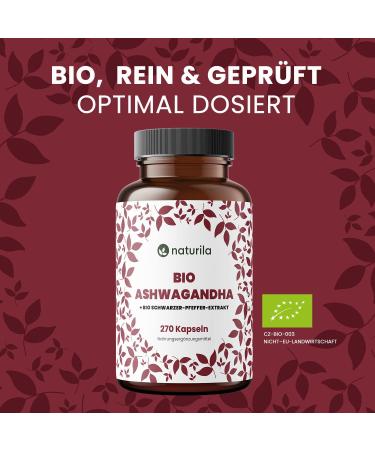 Naturila Bio Ashwagandha Capsules - High Dose 270 pcs (1980mg Daily) | Organic Black Pepper | Vegan & Lab-Tested - Sleep Berry - Buy Online on GoSupps.com