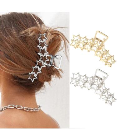 Brinie Stars Hair Claw Clips Gold Metal Hair Clamps Large Claw Hair Clip Nonslip Jumbo Hair Clip Hollow Hair Catch Barrettes Hair Accessories for Women and Girls (Pack of 2) - Buy Online on GoSupps.com