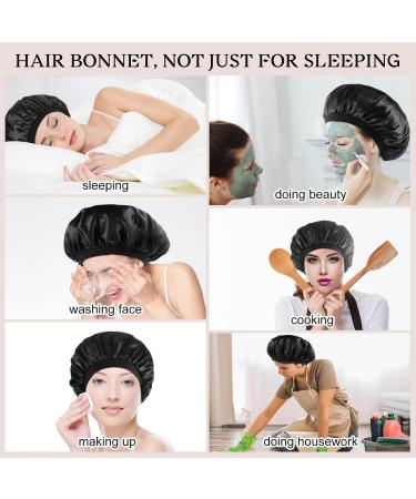 2-Piece Satin Hair Hood Set | Double-Sided Soft Bonnet & Sleeping Caps for Women & Girls - Breathable Black Sleep Hat - Buy Online on GoSupps.com