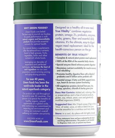 Green Foods True Vitality Chocolate Powder 25.2 oz - Nutrient-Rich Superfood - Buy Online on GoSupps.com