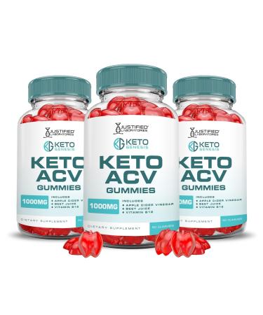 Justified Laboratories (3 Pack Keto Genesis Keto ACV Gummies Advanced Formula 1000MG Keto Genesis Formulated with Pomegranate Beet Juice Powder B12 Vegan Non GMO 180 Gummys 60 Count (Pack of 3)