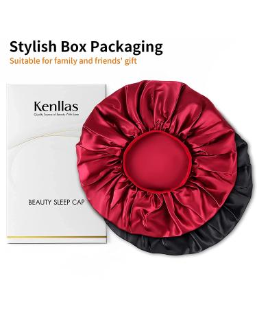 Kenllas Silk Satin Bonnet for Women - 2 PCS Extra Large Caps for Long Frizzy Curly Hair - Black & Red - Buy Online on GoSupps.com
