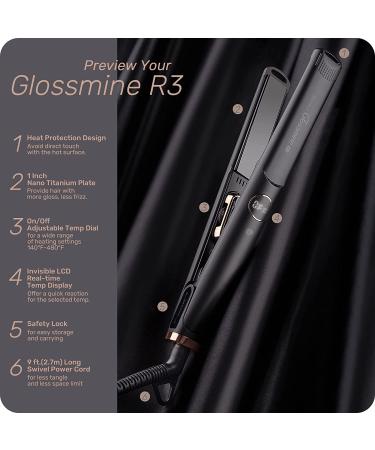 ROSILY Glossmine R3 Hair Straightener 480 F | 1 Nano Titanium Flat Iron | Professional Hair Straightening Iron with LCD Display and Lock | Dual Voltage | Adjustable Temperature | Golden Black - Buy Online on GoSupps.com