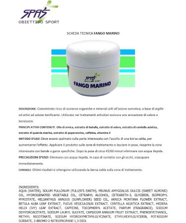  SPAS SRL FANGO MARINO Clay Based and Active Cream 250 ml Concentrate Draining Toning Softening Anti-Cellulite with Arnica Extract and Vitamin E 1 Pc - Buy Online on GoSupps.com