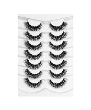 3D Clear Band false eyelashes natural look cat eye wispy fake eyelashes short supernatural cross soft reusable eyelash 7 pair Happy Heartbeat (no.197)
