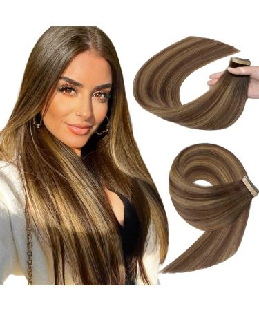 YDDM TAPE in Extensions Real Hair 20Pcs 45cm 40g chocolate brown with caramel blonde invisible tape extensions real hair extensions tape extensions real hair hair extension (4/4/4/27# 18inch (45cm) -20PC