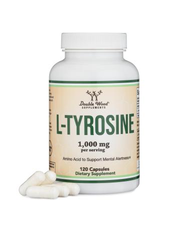 L-Tyrosine 1,000mg per Serving 120 Veggie Capsules (L Tyrosine Supplement for Memory Attention and Focus) Amino Acid Vegan Safe Non-GMO by Double Wood