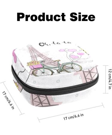 Stylish Menstruation Bag with Zipper - Women's Napkin & Tampon Collection Bag Featuring Paris Eiffel Tower & Bicycle Design - Buy Online on GoSupps.com