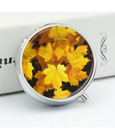 Travel Pill Box with Yellow Maple Leaves - 3 Compartment Portable Pill Organizer for Purse & Pocket - Buy Online on GoSupps.com