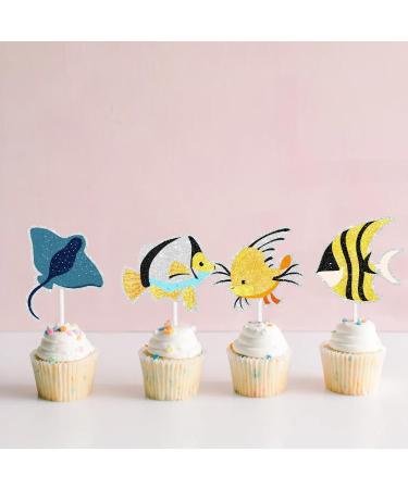 Cute Ocean Fish Themed Cupcake Toppers 18-PC Set - Perfect for a boy's or girl's ocean-themed birthday party and baby shower party decorations for kids - SugarGera 6 - Buy Online on GoSupps.com