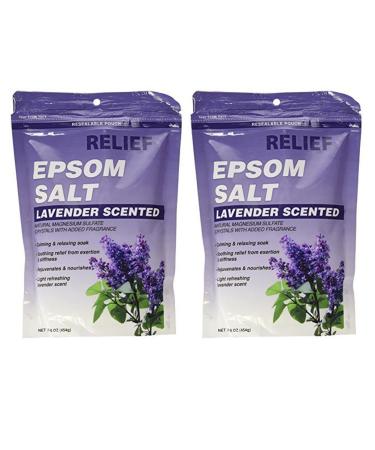 Relief Md Epsom Salt - Lavender Scented  Natural Magnesium Sulfate Crystsals with Added Fragrance  16 Oz (Set of 2)
