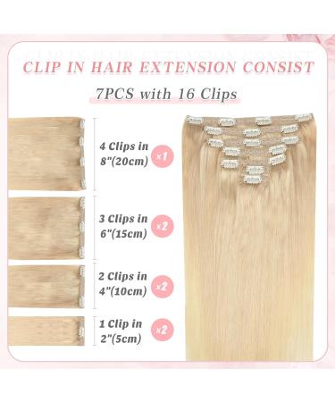 Vlasy Clip in Human Hair Extensions 16 Light Blonde - 7 Pieces Seamless Thick Weft Real Hair Extensions for Women - 80g - Buy Online on GoSupps.com