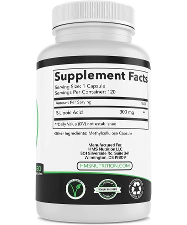 HMS Nutrition R-Lipoic Acid 300mg 120ct Vegetable Capsules - 4 Month Supply - Buy Online on GoSupps.com