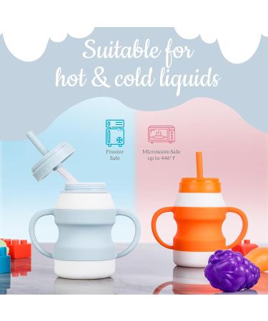 Toddler Straw Sippy Cups Set - Soft Silicone Training Cup with Non-Slip Handle, No-Spill Lid, PA Free, Dishwasher Safe - Blue & Orange - Buy Online on GoSupps.com
