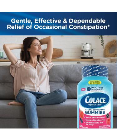 Colace Stool Softener Gummies Gentle Dependable Constipation Relief Magnesium Citrate Gummies No.1 Doctor Recommended Stool Softener Brand Berry Flavored 60ct (Pack of 2) 60 Count (Pack of 2) - Buy Online on GoSupps.com