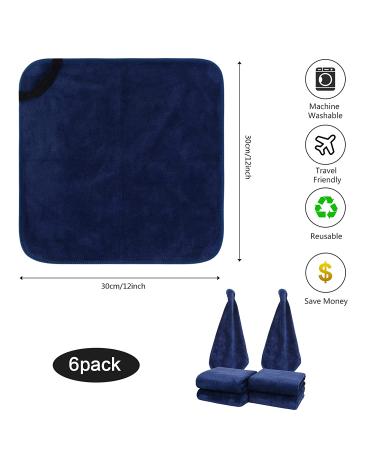 Fast-Drying Microfiber Facial Cloths - 6-Pack Navy Blue Makeup Remover & Washcloths (12x12 inches) - Buy Online on GoSupps.com