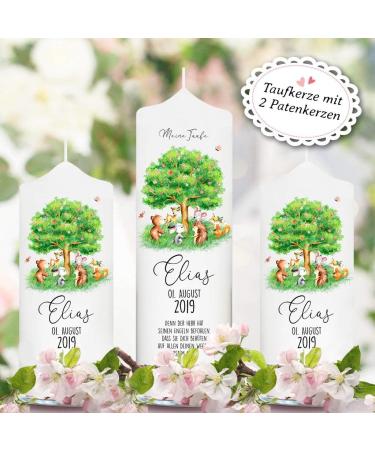 Personalized Wall Decal Baptism Candle | 25cm x 7cm | Forest Animals & Motif Tree | Unique Baptism Gift - Buy Online on GoSupps.com