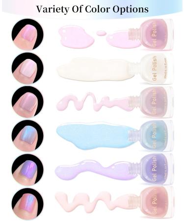 Holographic Aurora Shimmer Nail Gel Glue Polish 2Pcs Long-Lasting Chrome Mermaid Gel Polish Pearl Blue Pink Iridescent Glitter Pearlescent Glossy Colored Trendy Nail Gel Polish Home DIY Gift-235+236 Pearl Blue+ Pink - Buy Online on GoSupps.com