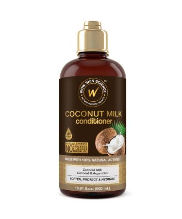 WOW Skin Science Coconut Milk Hair Conditioner for Dry Hair - Deep Conditioner for Dry Damaged Hair Sulfate Free Conditioner - Curly Hair Conditioner - Conditioner for Men & Women Coconut 16.9 Fl Oz (Pack of 1)