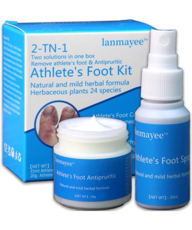 Lanmayee Atheletes Foot Treatment Kit,Athletes Foot Fungi Spray+Antipruritic Combination.Inflamed,Burning,Feet Smelly,Feet Itchy,Sweating,Peeling,Cracking,Blisters (35 ml spray + 20 g antipruritic)