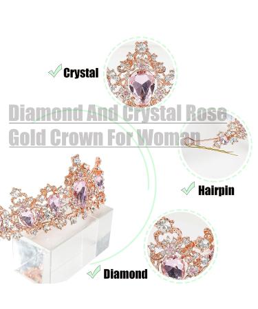 Rose Gold Tiara & Crown - Pink Queen Crown for Girls & Women, Princess Baroque Crystal Rhinestone Bridal Tiara - Perfect for Costume Party & Festival - Buy Online on GoSupps.com