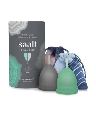 saalt Twin Pack - Reusable Medical-Grade Silicone Period Cup - Wear for 12 Hours Soft & Original firmness (Regular) 1 Count (Pack of 2)