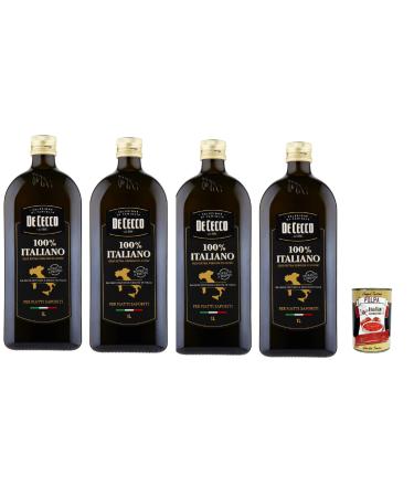 Italian Gourmet E.R. De Cecco Extra Vergine Olive Oil 100% Italiano - Cold Fruity and Balanced Extract - 4 x 1 Litre (4 L) Dark Glass Stock - For Cooking & Raw Food - + Italian Gourmet Polpa