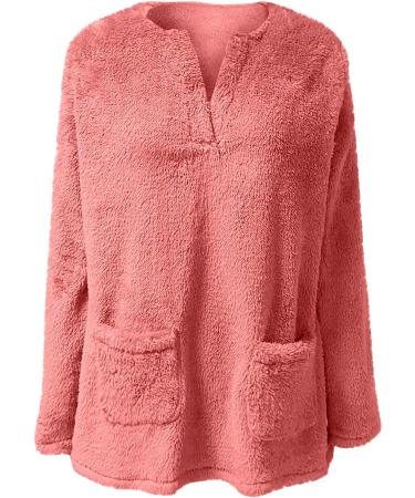AMhomely Women's Plus Size Soft Teddy Fleece Hoodie - V Neck Casual Pullover Sweatshirt with Pocket - Buy Online on GoSupps.com