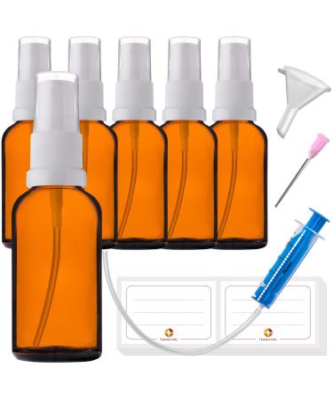 Handsunity 30ml-6Stk spray glass bottle-pharmacy amber glass bottle set with white atomizer glass spray bottle made of brownlas including 17 accessories 30ml-6 pieces White cap