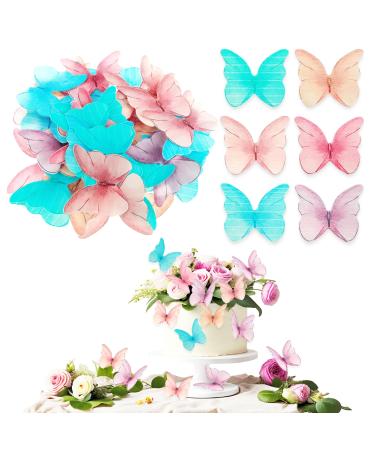 48 Pcs Edible Wafer Paper Butterflies for Cakes Decorating Set Edible Butterfly Cupcake Toppers Purple Colorful Butterfly Cake Decoration Butterfly Cake Topper for Birthday Cakes Decor Mixed Color