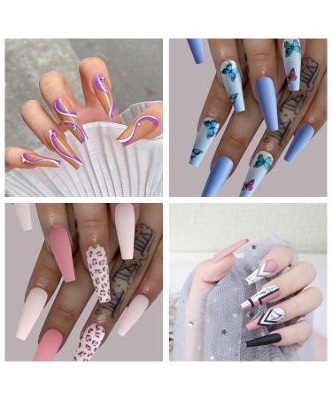Lofuanna Ballerina Nails - 100 Long Coffin Fake Nails | Full Cover Artificial Fingernails with Case | 10 Sizes for Nail Studios & DIY Nail Art - Buy Online on GoSupps.com