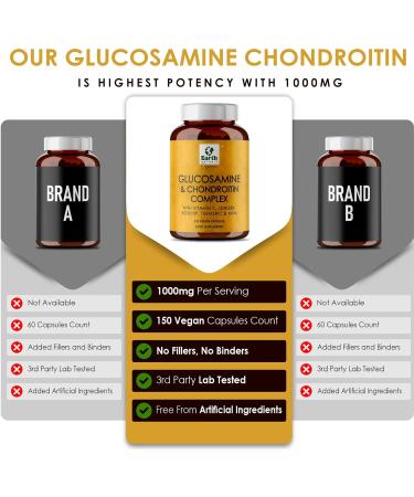 Earth BOTANIC Organic Glucosamine and Chondroitin Complex - 150 High Strength Capsules with MSM, Vitamin C, Ginger, Rosehip & Turmeric - Joint Care Supplements (Non-GMO, Gluten-Free) - Buy Online on GoSupps.com