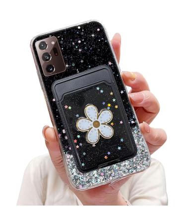 Tivenfezk Nadoli Silicone Sparkle wallet case for Samsung Galaxy Note 20 Ultra Bling glitter star soft TPU protective cover cell phone case scratch -resistant with credit card holder Samsung Galaxy Note 20 Ultra Black