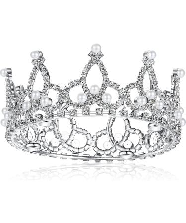 Lovelyshop Pet Series Silver Plated Royal Rhinestone Pearl Full Round Dog/Cat Crown for Rolyal Family Costume Hair Accessories-Small Size Small Silver - Buy Online on GoSupps.com