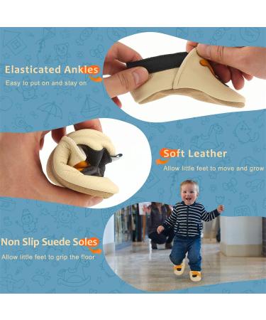 Soft Leather Baby Shoes - Baby Boy & Girl Sneakers | Non-Slip Rubber Soles | Newborn Cartoon Prewalker Shoes | 0-24 Months - Beige Deer - Buy Online on GoSupps.com