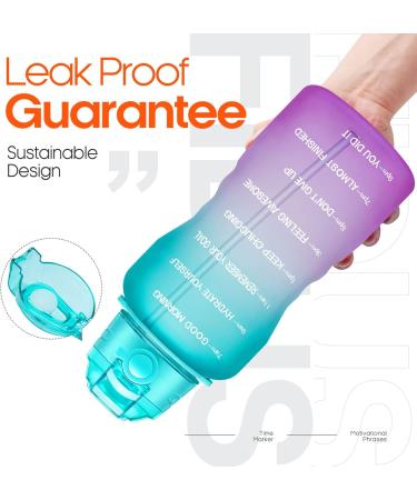 Fidus 1 Gallon Motivational Water Bottle - BPA Free, Leakproof with Time Marker & Straw - Green/Purple Gradient - Buy Online on GoSupps.com