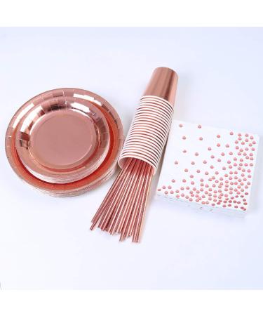 89 Pieces Rose Gold Party Supplies Party Tableware Foil Paper Plates Napkins Cups Straws for Weddings Anniversary Birthday for 16 Guests - Buy Online on GoSupps.com