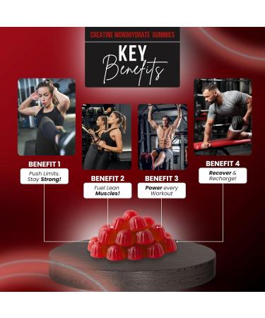 aura HK Creatine Monohydrate Gummies for Men & Women 5000 mg Strawberry Box 3rd Party Tested Creatine Chews for Muscle Growth Strength & Energy Support Sugar Free Vegan 120 Count  - Buy Online on GoSupps.com