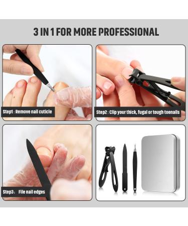 5 Pieces Nail Clipper Set for Men - Includes Thick Toenail Clipper, Wide Nail Clipper, Cuticle Remover, and Nail File - Ideal for Thick Ingrown Nails (Black) - Buy Online on GoSupps.com