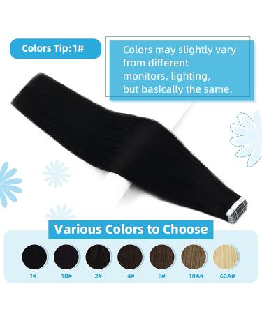 Neitsi 12 Inch Black Tape In Human Hair Extensions - 20 Pcs Seamless Invisible Straight Hair Extensions - Buy Online on GoSupps.com