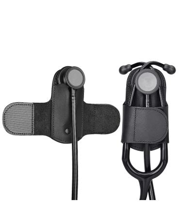 APDTEK Stethoscope Holder with Genuine Leather for Littmann, Most Stethoscope, Stethoscope Holder Hip Clip Holster Accessories for Scrubs for Physicians Students Nurses EMT Right-Hand (Black) Right-hand Black