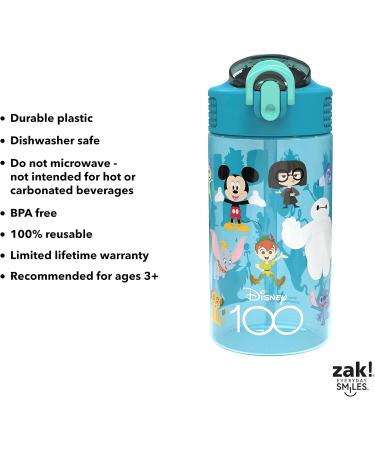 Zak Designs Disney 100 Kids Water Bottle 16oz 2-Pack - Durable Plastic, Leak-Proof, Straw Handle - Ideal for School or Travel (Disney & Pixar) - Buy Online on GoSupps.com