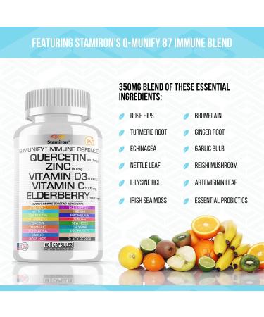 Stamiron Immune Support Supplement with Quercetin, Zinc, Vitamin C, D3, Elderberry, Echinacea, Turmeric - 60ct - Buy Online on GoSupps.com