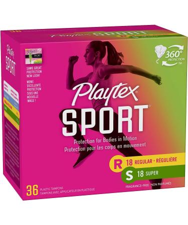 Playtex Sport Tampons Multipack - 36ct (18ct Regular/18ct Super Absorbency), Fragrance-Free - Buy Online on GoSupps.com