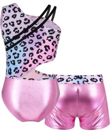 Yartina Girls Printed Gymnastics Leotard Dance Outfit Pink 10 Years - 2 Piece Swimwear Jumpsuit with Shorts - Buy Online on GoSupps.com